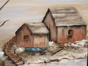 Brilliant Vintage Original Fine Art Oil Painting - Signed M. R. Kubiak - Boathouse in Winter