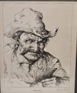 Charming Personally Retouched and Signed Lithograph by Endre Szabo - The Poker Player - 100500