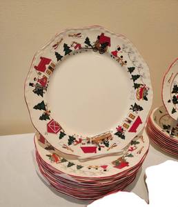 Classic English Ironstone Holiday Dining Service - Masons Christmas Village - (40)
