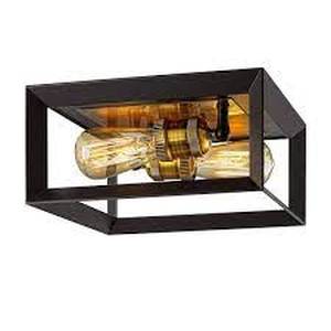 6 Boxes of  Home Decorators Collection Walden Forge 2-Light Black Frame Flush Mount Ceiling Light with Antique Brass Sockets Customer Returns See Pictures
