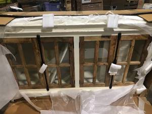 Tucker 4-Door White, Natural, Clear, Black Solid Mango, Tempered Glass, Metal Credenza by StyleCraft Customer Returns See Pictures