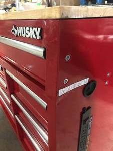 Husky 42 in. W x 18.1 in. D 8-Drawer Red Mobile Workbench Cabinet with Solid Wood Top Slightly Damaged Customer Returns See Pictures