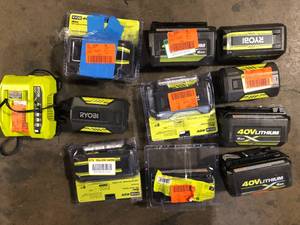 Lot of Assorted Ryobi Batteries and Charger Various Sizes and Conditions  Customer Returns See Pictures