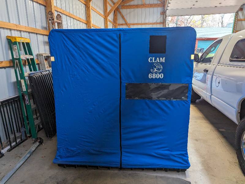 CLAM 6800 POP UP SUITCASE ICE HOUSE, ICE FISHING GEAR HERE - STEP RIGHT UP