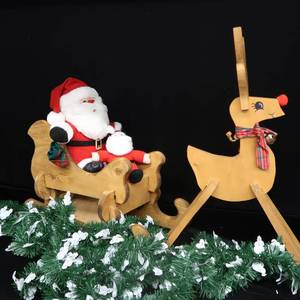 lot 7 image: LARGE WOODEN SLEIGH AND REINDEER