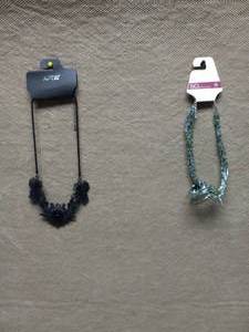 NEW BLACK GRAY NEEDLE LACE DESIGN NECKLACE AND LAYERED NECKLACE