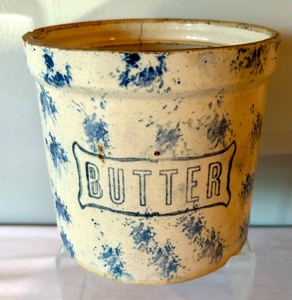 lot 64 image: Vintage Sponged Butter Crock and Bowl
