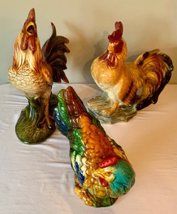lot 103 image: Three Large Decorative Rooster Figurines