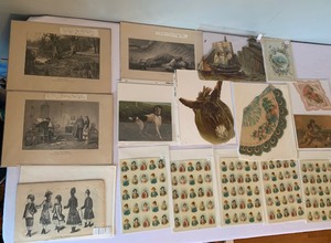 lot 268 image: Variety of Vintage Ephemera Items including Black and White Matted Prints