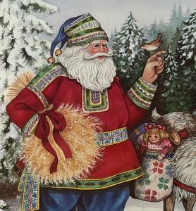 lot 325 image: Limited Edition European Woodland Santa Unframed Print by Nadine Harper