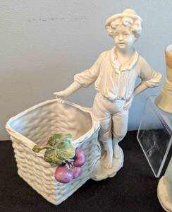 lot 152 image: Painted Porcelain Match Holder and Vase Figurines