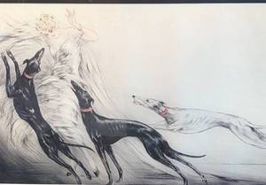 lot 154 image: Louis Icart Woman with Greyhounds Framed Print