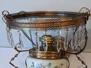 lot 328 image: Antique Hanging Kerosene Parlor Lamp