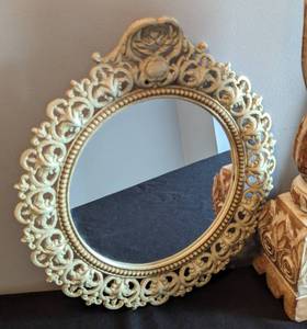 lot 368 image: Small Decorative Mirrors and Wood Candleholder
