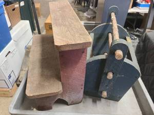 Hand made step stool and towel or magazine holder