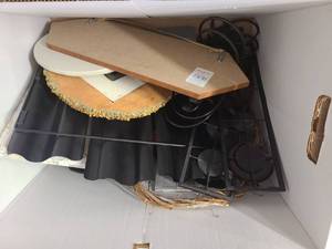 Tote of household decor items and clocks