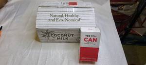Crate of Coconut milk and new can opener