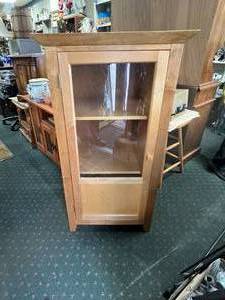 lot 1 image: Glass Door Wood Storage Cabinet