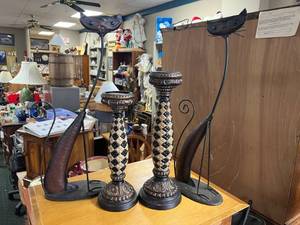 lot 13 image: Pair of Cats Artwork & Candle Bases