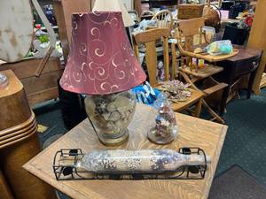 lot 58 image: Shell Lamp, Glass Rolling Pin & Glass Decor