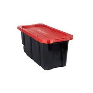 Lot of Husky 45 Gal. Latch and Stack Tote with Wheels in Black with Red Lid  Customer Returns See Pictures