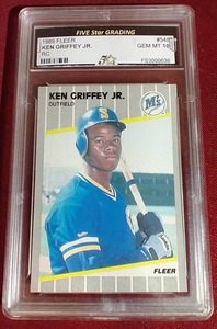 lot 164 image: 1989 Fleer Ken Griffey Jr. Rookie Card - Five Star Grading 10