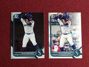 lot 45 image: (2) 2022 Bowman Julio Rodriguez Prospect Cards - Paper & Chrome