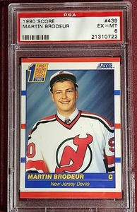 lot 80 image: 1990 Score Martin Brodeur Rookie Card - PSA 8