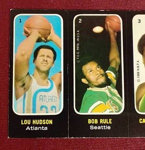 lot 82 image: 1971-72 Topps Stickers Lou HudsonBob RuleCalvin Murphy