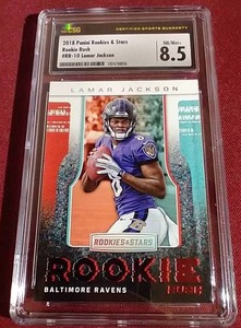 lot 94 image: 2018 Panini Lamar Jackson Rookie Card - CSG 8.5