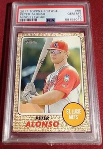 lot 140 image: 2017 Topps Heritage Pete Alonso Minor League Card - PSA 10