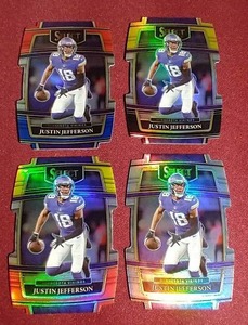 lot 145 image: (4) Select Die Cut Prizm Justin Jefferson Cards - All Different Colors
