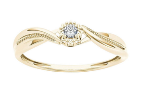 NEW 10K Yellow Gold Diamond-Accent Solitaire Bypass Promise Ring - Size 8