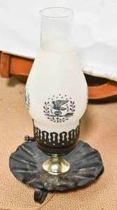lot 82 image: Electric Hurricane Lamp with Black Metal Pan