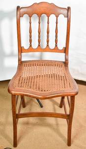 lot 88 image: Spindle Back Wood Side Chair with Caned Seat