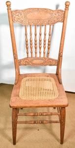lot 89 image: Carved Wood Side Chair with Caned Seat