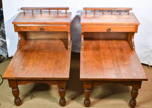 lot 90 image: Pair of Colonial Style Two Tiered End Tables