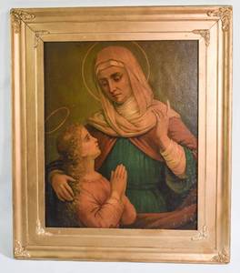 lot 325 image: Varnished Colored Etching of Saint Anne and Virgin Mary
