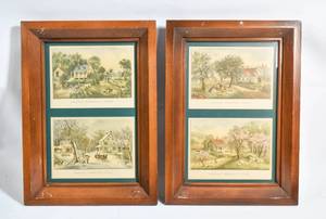 lot 111 image: Pair Currier and Ives Seasons of the American Homestead Prints
