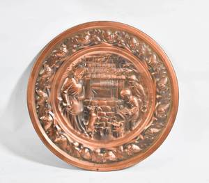 lot 103 image: Vintage Copper Relief Wall Hanging Plate