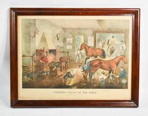 lot 101 image: Currier & Ives Trotting Cracks at the Forge Framed Lithographic Print