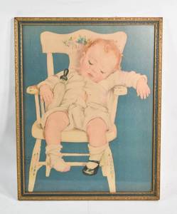 lot 116 image: Pastel Drawing of Child Sleeping in Chair