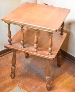 lot 46 image: Smooth 2 Tier Wood End Table