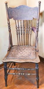 lot 51 image: Carved Wood Chair with Leather Seat