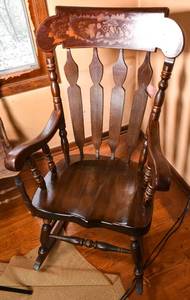 lot 53 image: Large Stenciled Solid Wood Rocking Chair