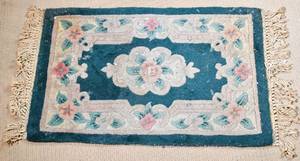 lot 65 image: Small Chinese Inspired Green Fringe Rug
