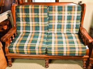 lot 69 image: Ethan Allen Traditional Classics Wood Loveseat with Cushions
