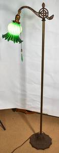 lot 79 image: Brass Finished Floor Lamp with Green Glass Shade