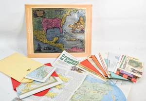 lot 122 image: Metallic Map Print and Box of Assorted Maps