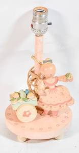 lot 137 image: Painted Young Designs Wooden Lamp Base with Girl in Dress